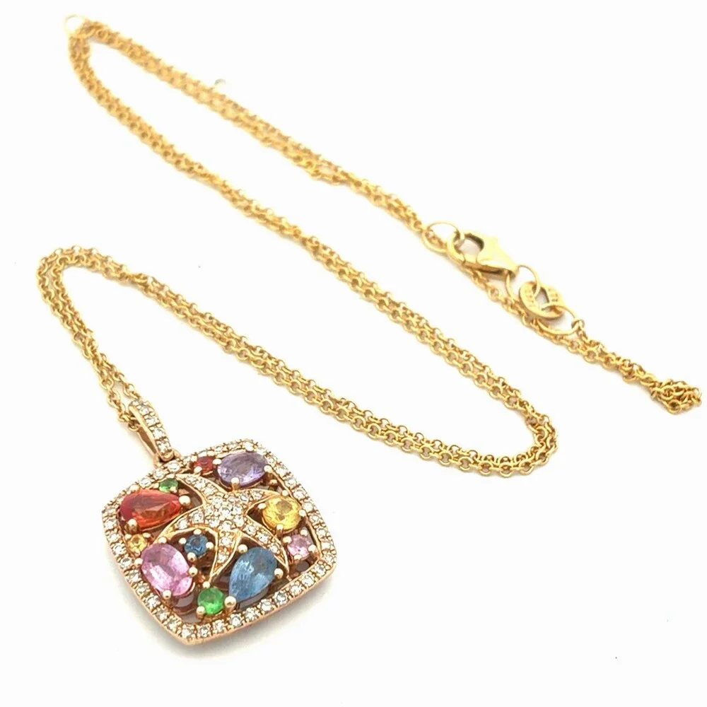 EFFY 14K Yellow Gold Multi Colored Sapphire Diamond Accent Starfish Necklace